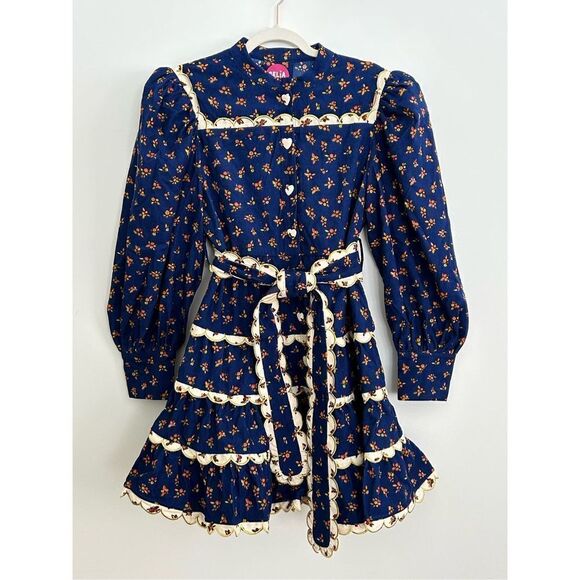 CeliaB Karisismi Tiered Scalloped Trim Mini Dress Blue Women's Size Large - Picture 5 of 14